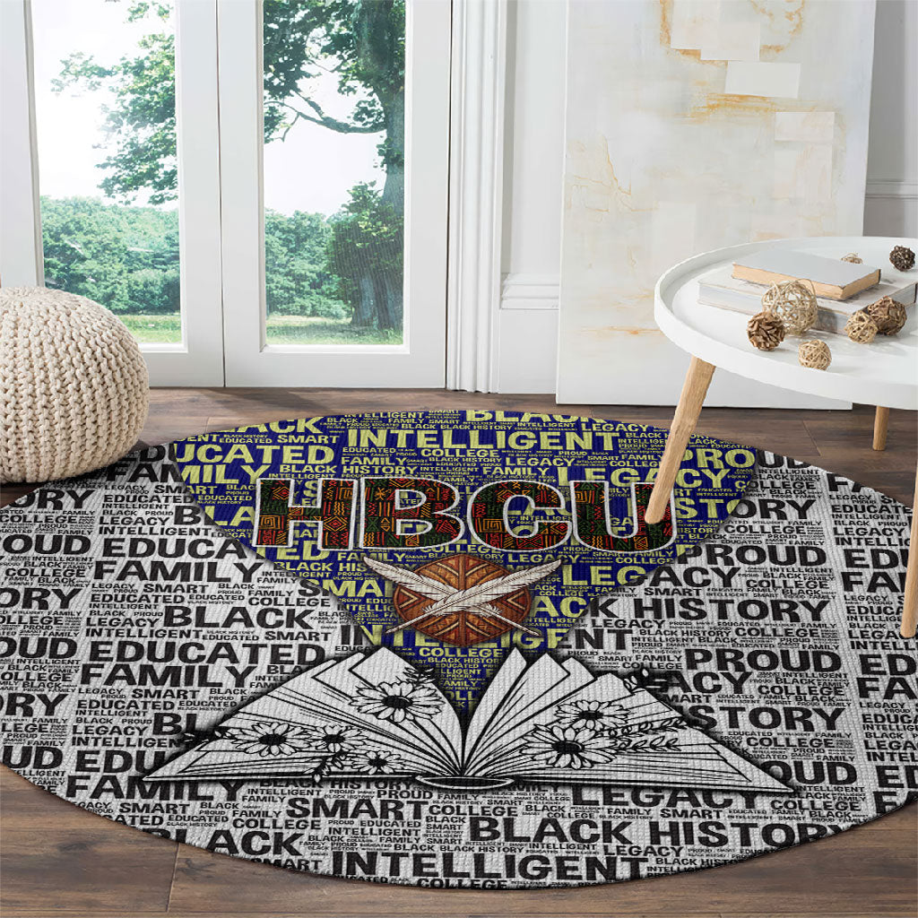 HBCU Black History Legacy Round Carpet Word Cloud African Shield Knowledge Book