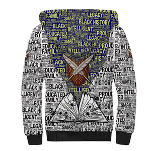 HBCU Black History Legacy Sherpa Hoodie Word Cloud African Shield Knowledge Book