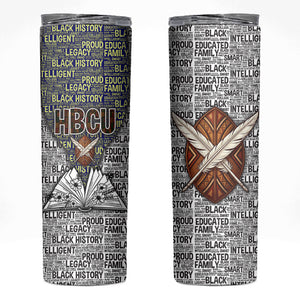 HBCU Black History Legacy Skinny Tumbler Word Cloud African Shield Knowledge Book