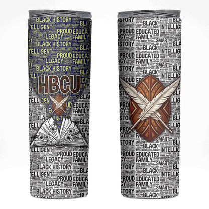 HBCU Black History Legacy Skinny Tumbler Word Cloud African Shield Knowledge Book