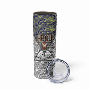 HBCU Black History Legacy Skinny Tumbler Word Cloud African Shield Knowledge Book