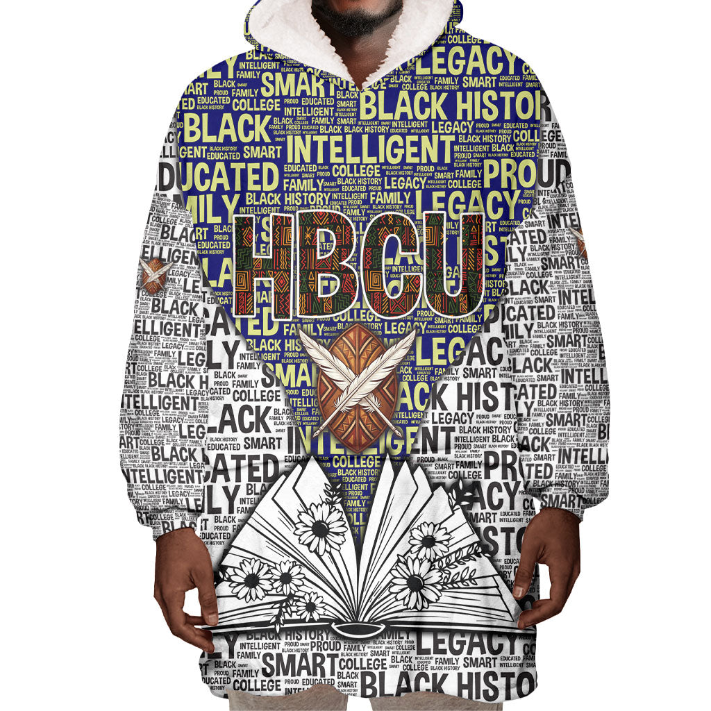 HBCU Black History Legacy Wearable Blanket Hoodie Word Cloud African Shield Knowledge Book