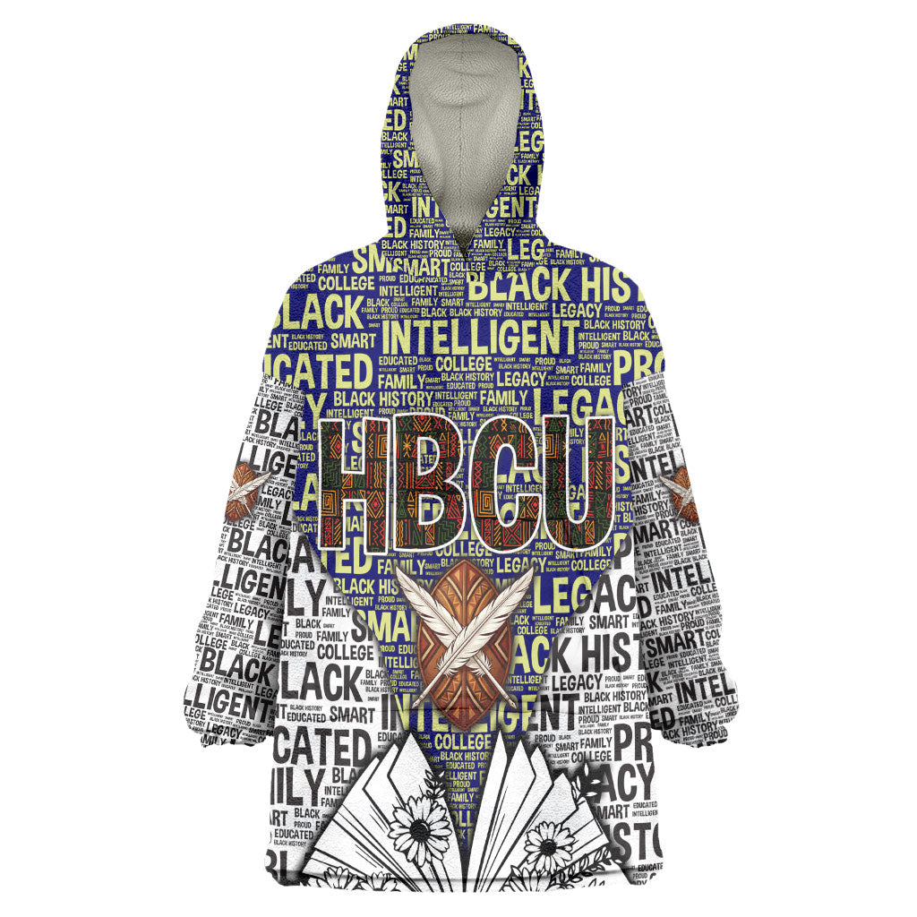 HBCU Black History Legacy Wearable Blanket Hoodie Word Cloud African Shield Knowledge Book