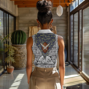 HBCU Black History Legacy Women Sleeveless Polo Shirt Word Cloud African Shield Knowledge Book