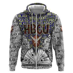 HBCU Black History Legacy Zip Hoodie Word Cloud African Shield Knowledge Book