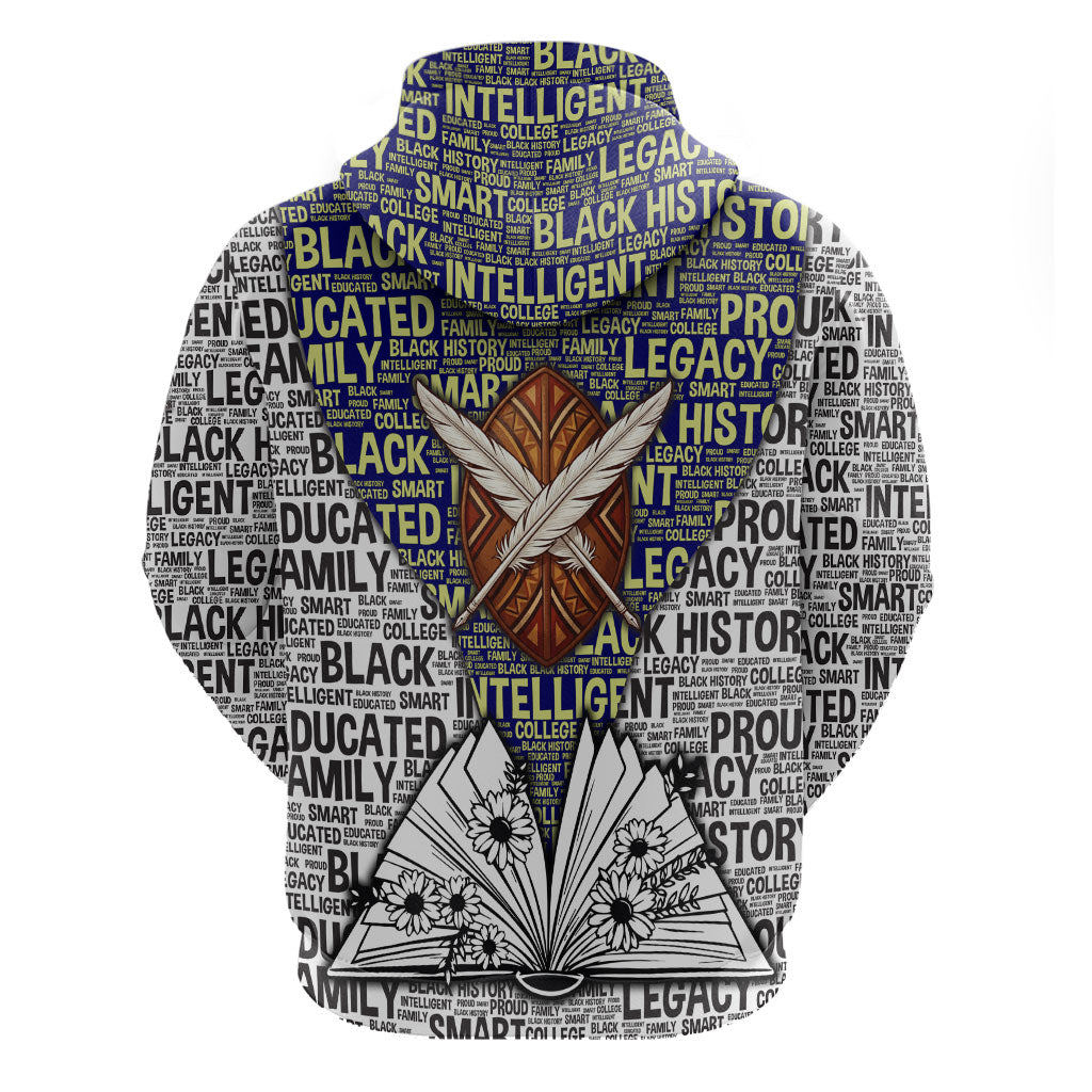 HBCU Black History Legacy Zip Hoodie Word Cloud African Shield Knowledge Book