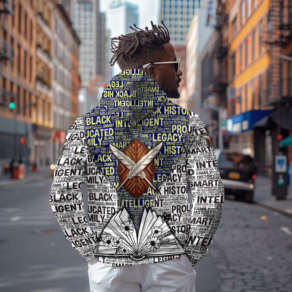 HBCU Black History Legacy Zip Hoodie Word Cloud African Shield Knowledge Book