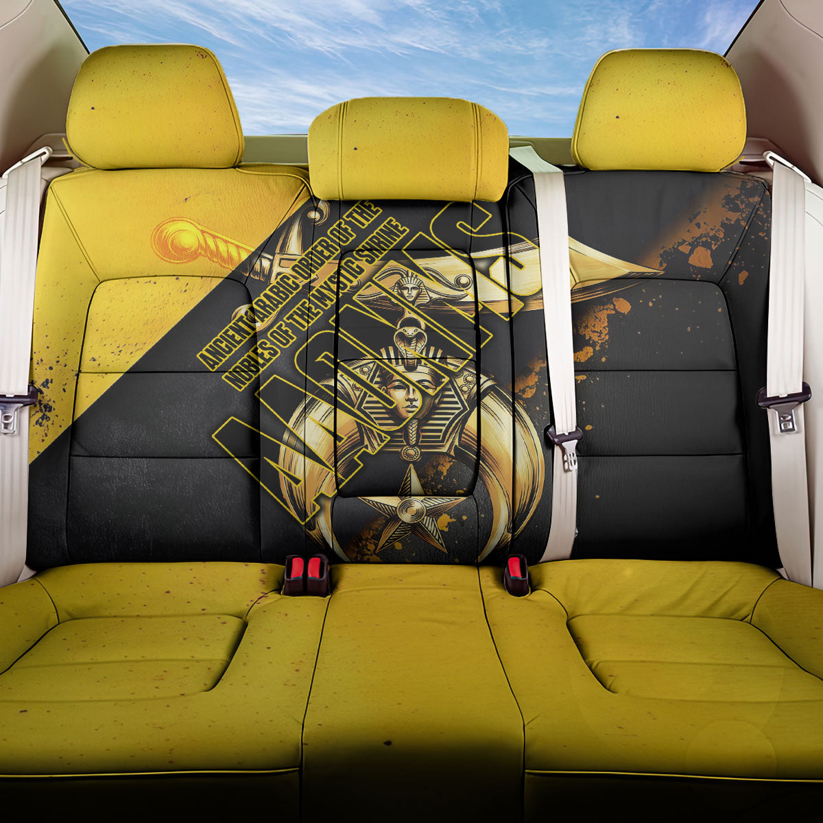 Nobles Shriners Pharaoh Back Car Seat Cover Egyptian Pharaoh King Tut Art With Gold Scimitar Emblem