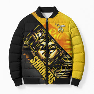 Nobles Shriners Pharaoh Bomber Puffer Jacket Egyptian Pharaoh King Tut Art With Gold Scimitar Emblem