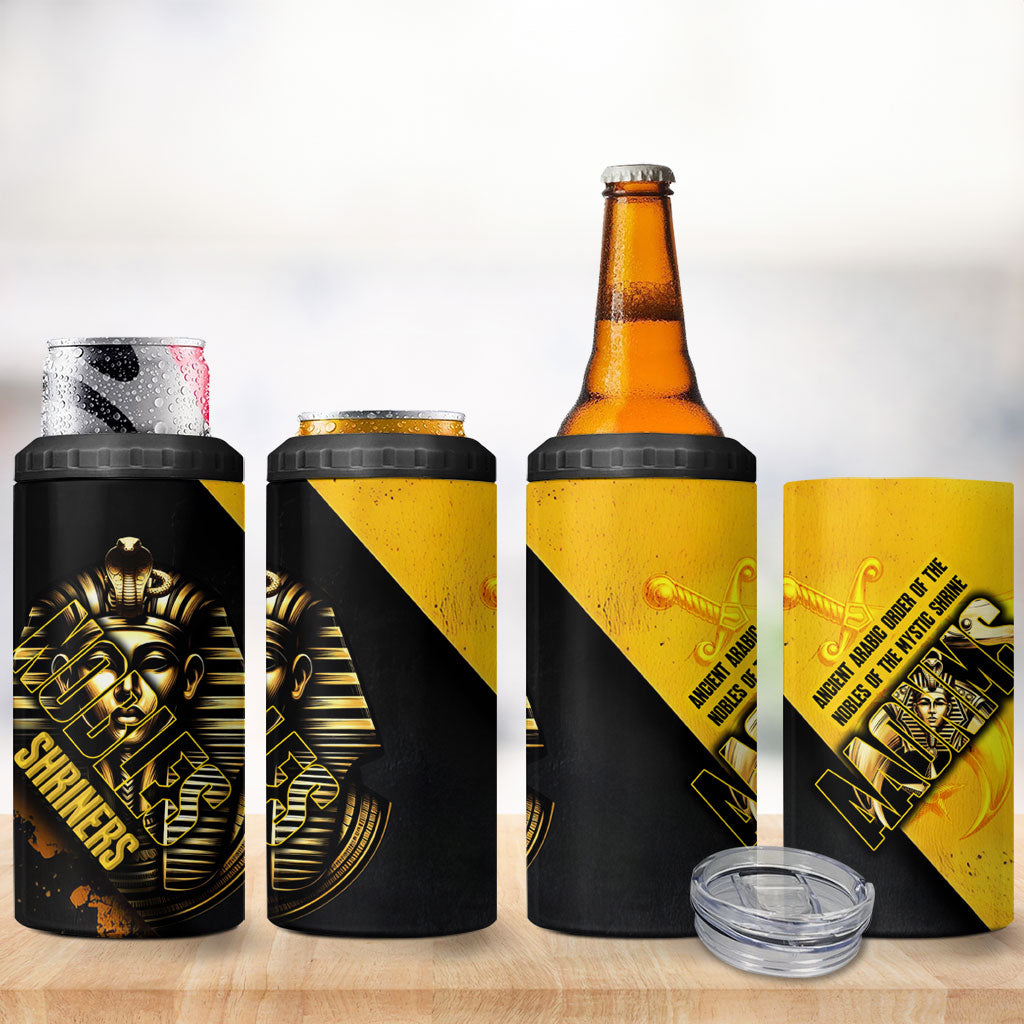 Nobles Shriners Pharaoh 4 in 1 Can Cooler Tumbler Egyptian Pharaoh King Tut Art With Gold Scimitar Emblem