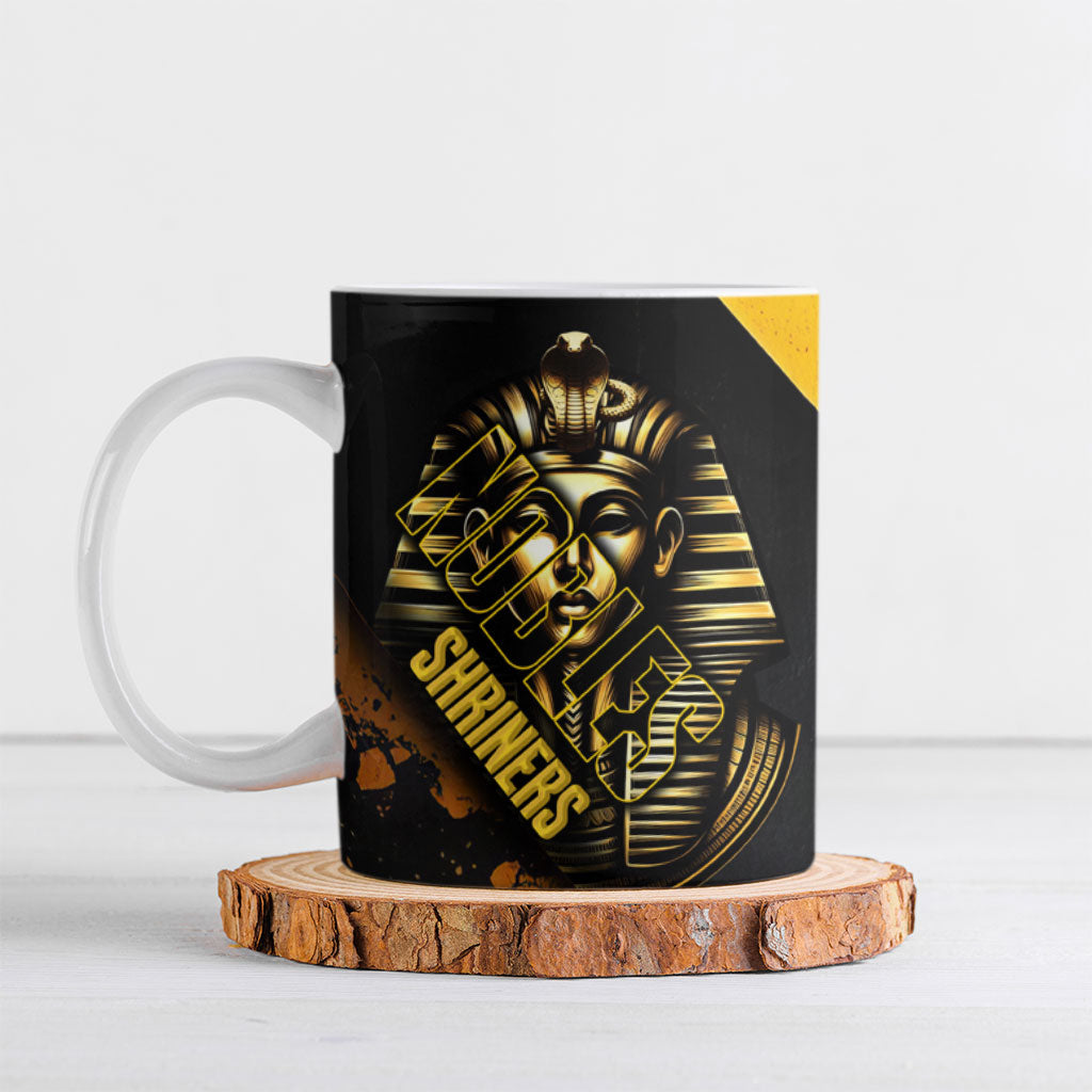 Nobles Shriners Pharaoh Ceramic Mug Egyptian Pharaoh King Tut Art With Gold Scimitar Emblem