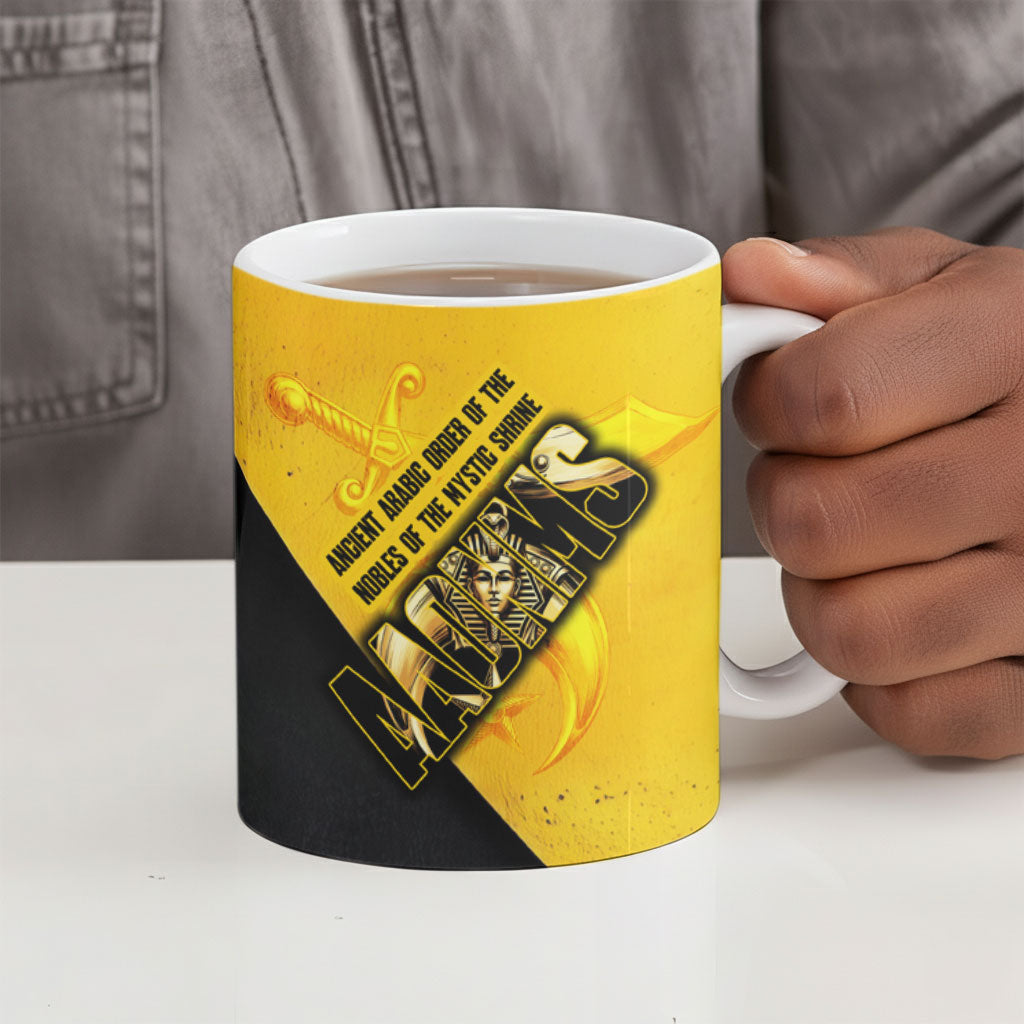 Nobles Shriners Pharaoh Ceramic Mug Egyptian Pharaoh King Tut Art With Gold Scimitar Emblem