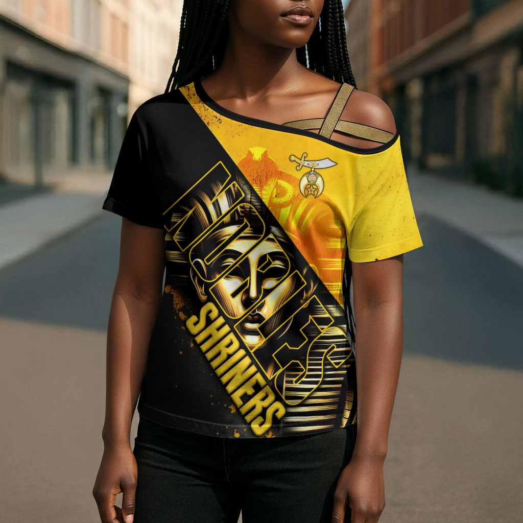 Nobles Shriners Pharaoh Cross Shoulder Shirt Egyptian Pharaoh King Tut Art With Gold Scimitar Emblem