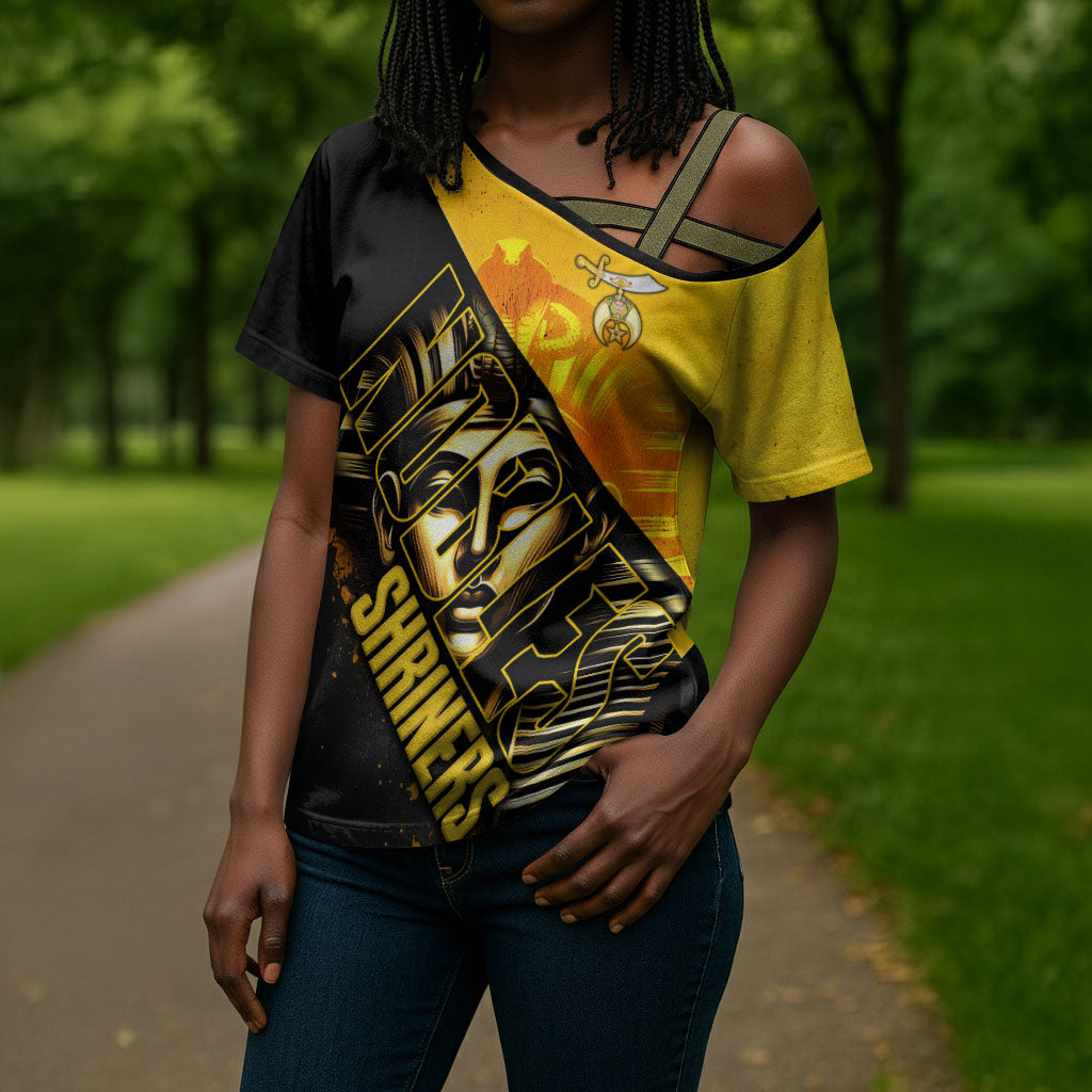 Nobles Shriners Pharaoh Cross Shoulder Shirt Egyptian Pharaoh King Tut Art With Gold Scimitar Emblem