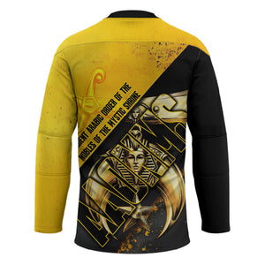 Nobles Shriners Pharaoh Hockey Jersey Egyptian Pharaoh King Tut Art With Gold Scimitar Emblem