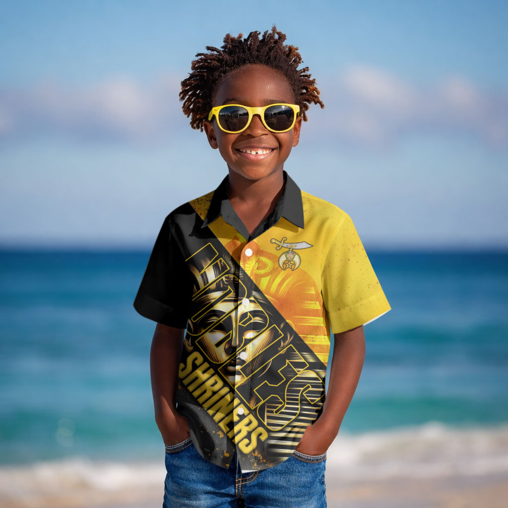 Nobles Shriners Pharaoh Kid Hawaiian Shirt Egyptian Pharaoh King Tut Art With Gold Scimitar Emblem