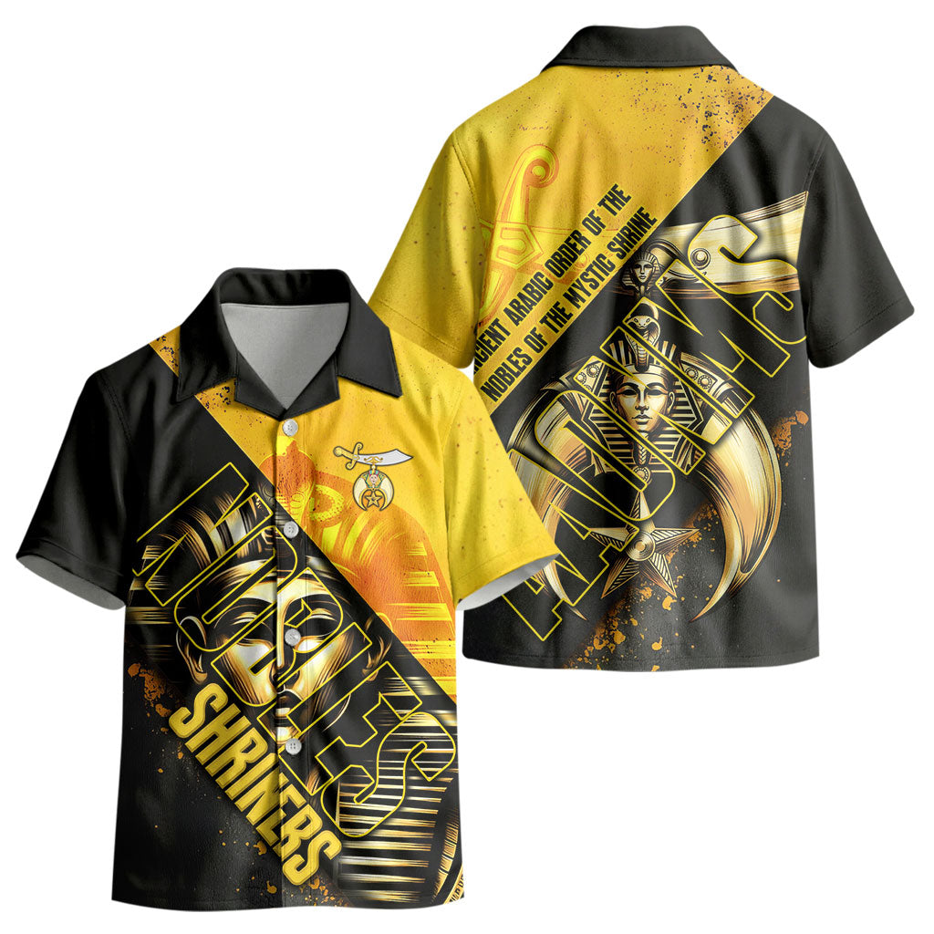 Nobles Shriners Pharaoh Kid Hawaiian Shirt Egyptian Pharaoh King Tut Art With Gold Scimitar Emblem
