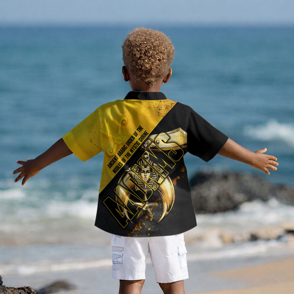 Nobles Shriners Pharaoh Kid Hawaiian Shirt Egyptian Pharaoh King Tut Art With Gold Scimitar Emblem