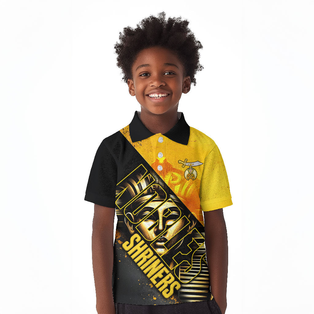 Nobles Shriners Pharaoh Kid Polo Shirt Egyptian Pharaoh King Tut Art With Gold Scimitar Emblem