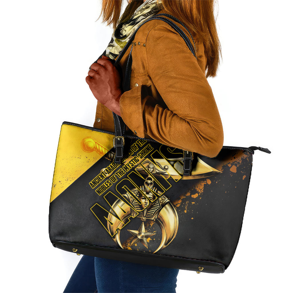 Nobles Shriners Pharaoh Leather Tote Bag Egyptian Pharaoh King Tut Art With Gold Scimitar Emblem