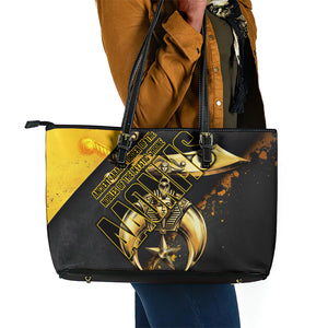 Nobles Shriners Pharaoh Leather Tote Bag Egyptian Pharaoh King Tut Art With Gold Scimitar Emblem