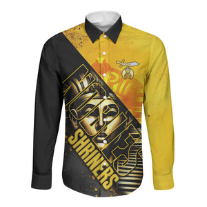 Nobles Shriners Pharaoh Long Sleeve Button Shirt Egyptian Pharaoh King Tut Art With Gold Scimitar Emblem
