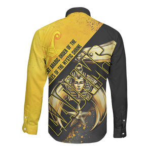 Nobles Shriners Pharaoh Long Sleeve Button Shirt Egyptian Pharaoh King Tut Art With Gold Scimitar Emblem