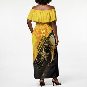 Nobles Shriners Pharaoh Off Shoulder Maxi Dress Egyptian Pharaoh King Tut Art With Gold Scimitar Emblem