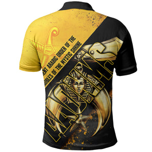 Nobles Shriners Pharaoh Polo Shirt Egyptian Pharaoh King Tut Art With Gold Scimitar Emblem