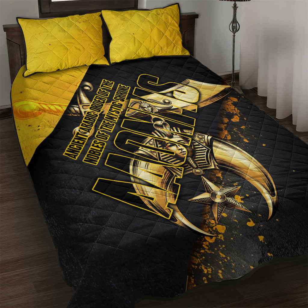 Nobles Shriners Pharaoh Quilt Bed Set Egyptian Pharaoh King Tut Art With Gold Scimitar Emblem