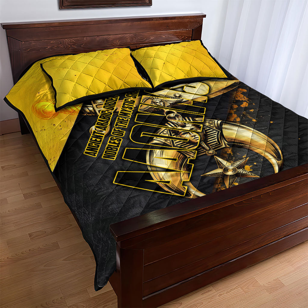Nobles Shriners Pharaoh Quilt Bed Set Egyptian Pharaoh King Tut Art With Gold Scimitar Emblem