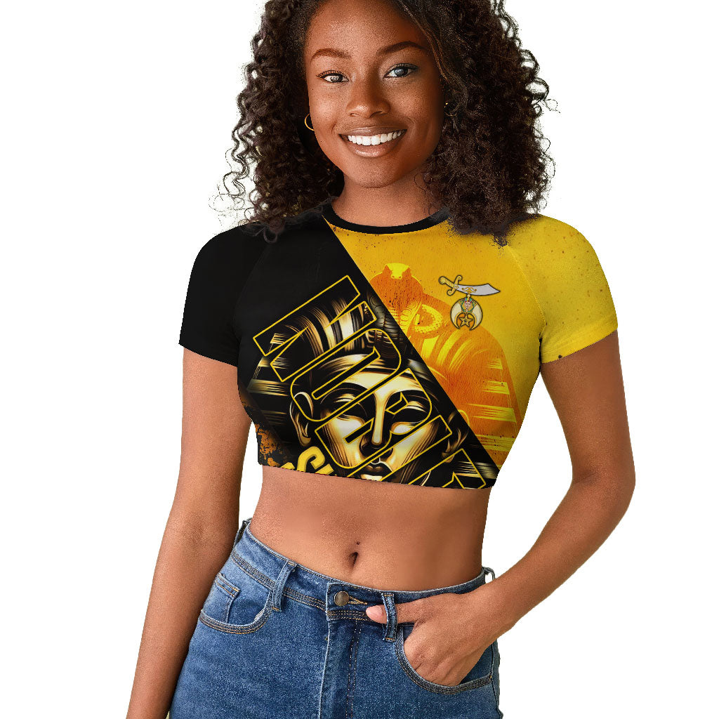 Nobles Shriners Pharaoh Raglan Cropped T shirt Egyptian Pharaoh King Tut Art With Gold Scimitar Emblem