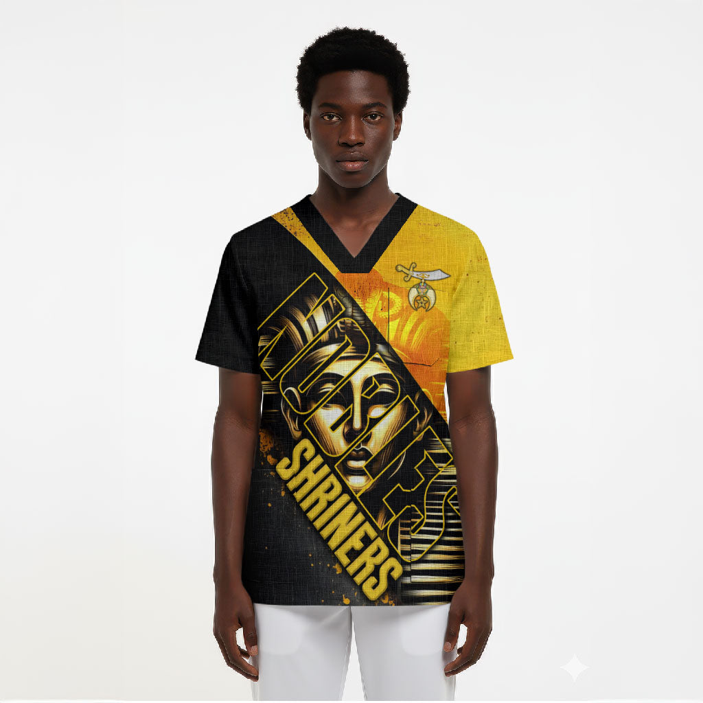Nobles Shriners Pharaoh Scrub Top Egyptian Pharaoh King Tut Art With Gold Scimitar Emblem