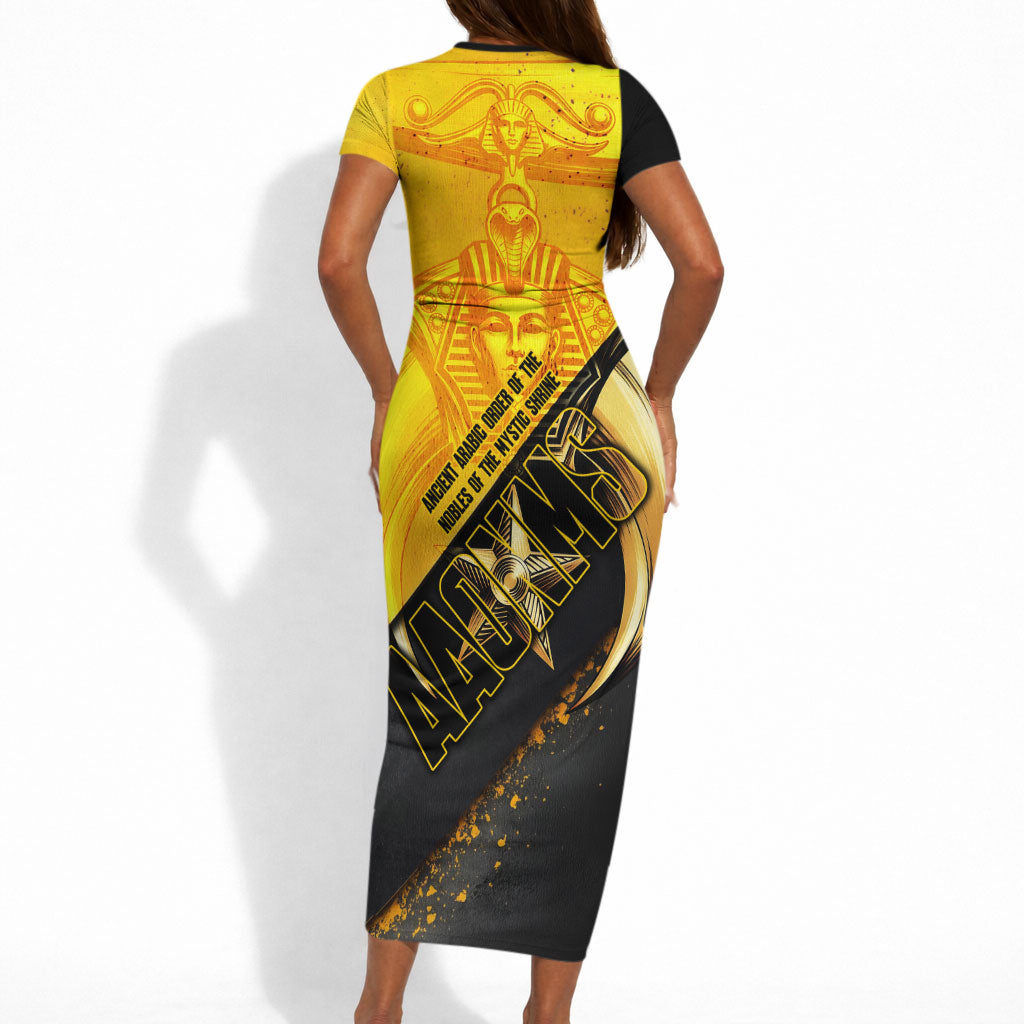 Nobles Shriners Pharaoh Short Sleeve Bodycon Dress Egyptian Pharaoh King Tut Art With Gold Scimitar Emblem