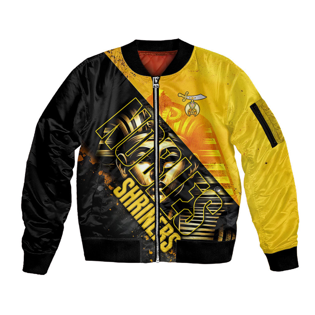 Nobles Shriners Pharaoh Sleeve Zip Bomber Jacket Egyptian Pharaoh King Tut Art With Gold Scimitar Emblem