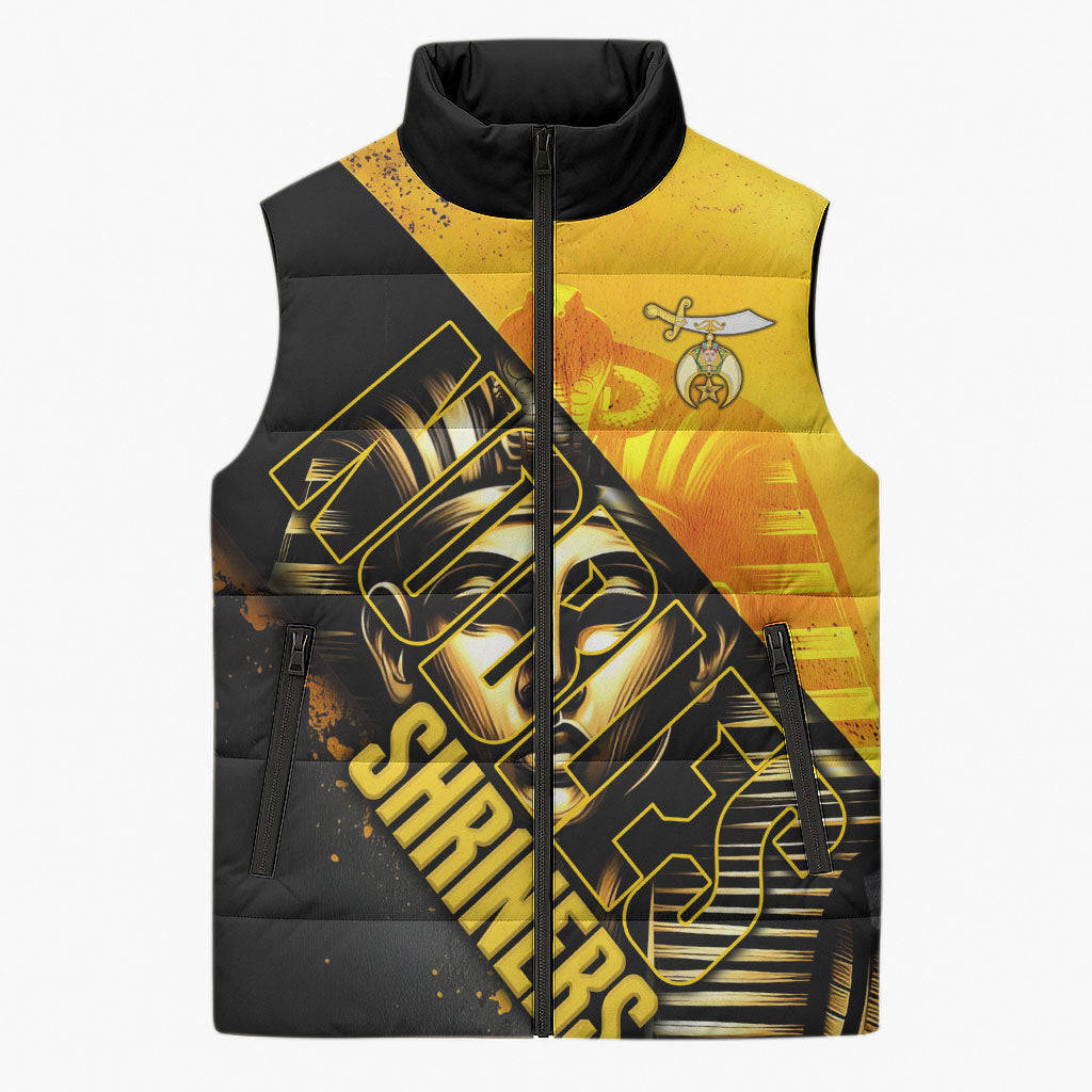 Nobles Shriners Pharaoh Sleeveless Puffer Jacket Egyptian Pharaoh King Tut Art With Gold Scimitar Emblem