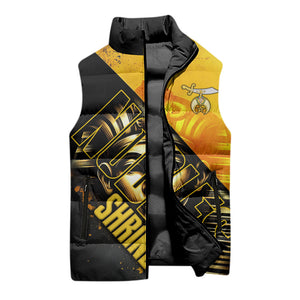 Nobles Shriners Pharaoh Sleeveless Puffer Jacket Egyptian Pharaoh King Tut Art With Gold Scimitar Emblem