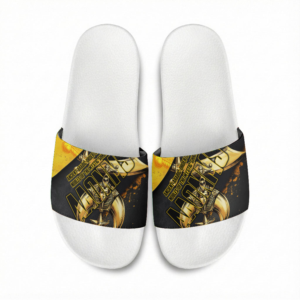 Nobles Shriners Pharaoh Slide Sandals Egyptian Pharaoh King Tut Art With Gold Scimitar Emblem