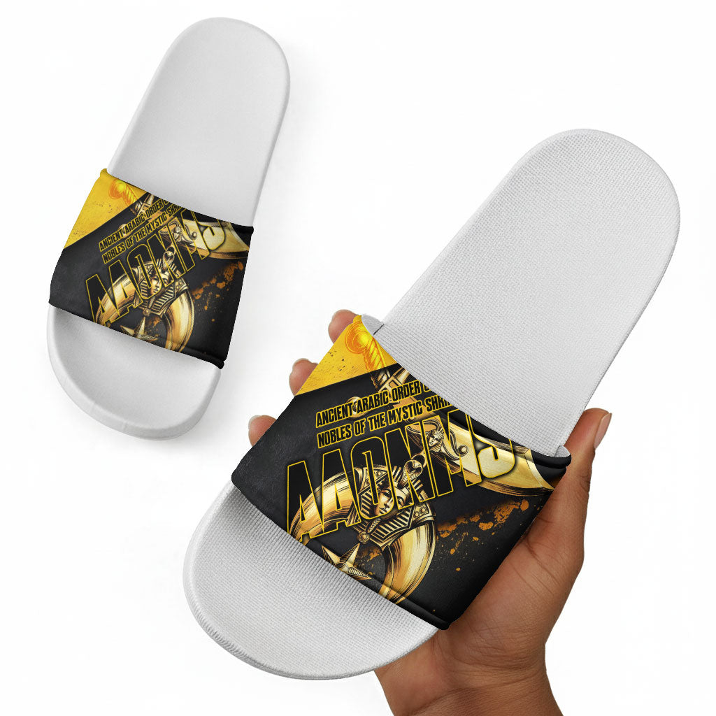 Nobles Shriners Pharaoh Slide Sandals Egyptian Pharaoh King Tut Art With Gold Scimitar Emblem