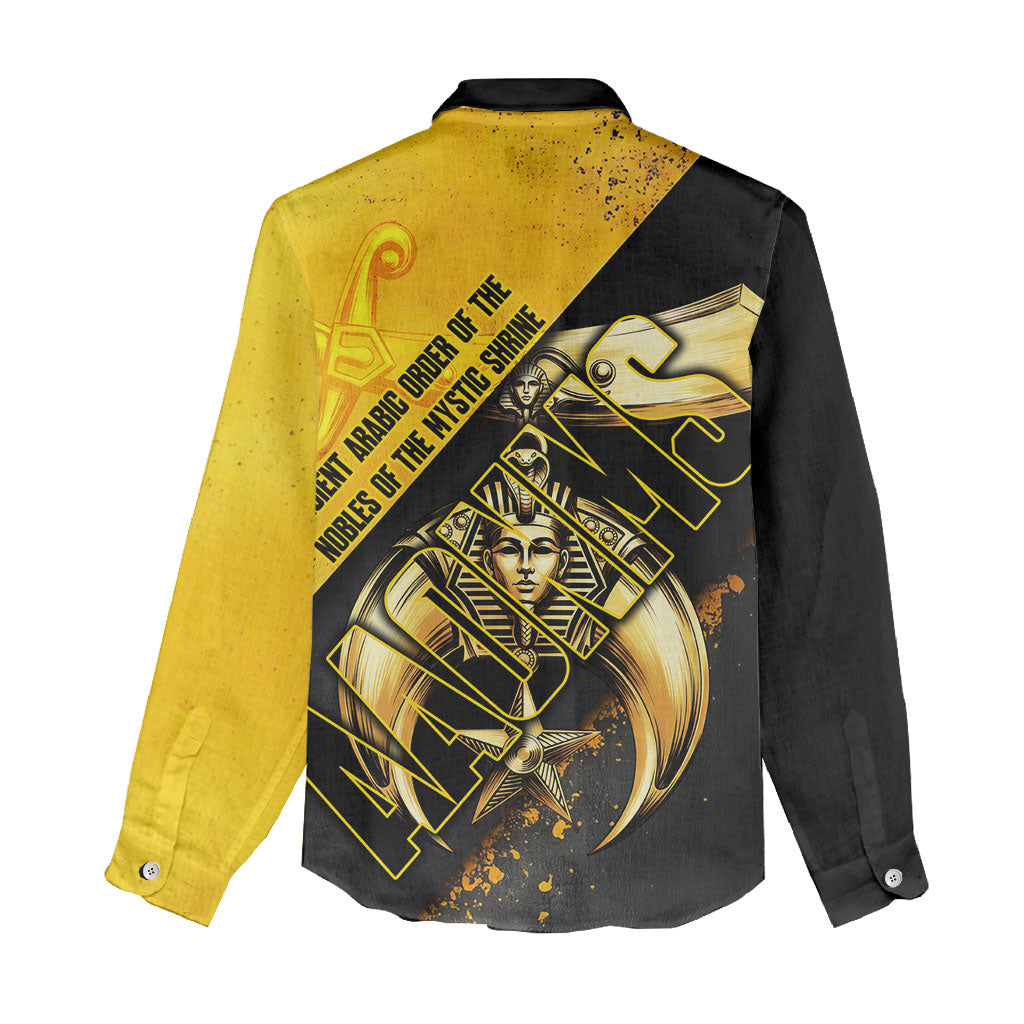 Nobles Shriners Pharaoh Women Casual Shirt Egyptian Pharaoh King Tut Art With Gold Scimitar Emblem