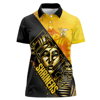 Nobles Shriners Pharaoh Women Polo Shirt Egyptian Pharaoh King Tut Art With Gold Scimitar Emblem