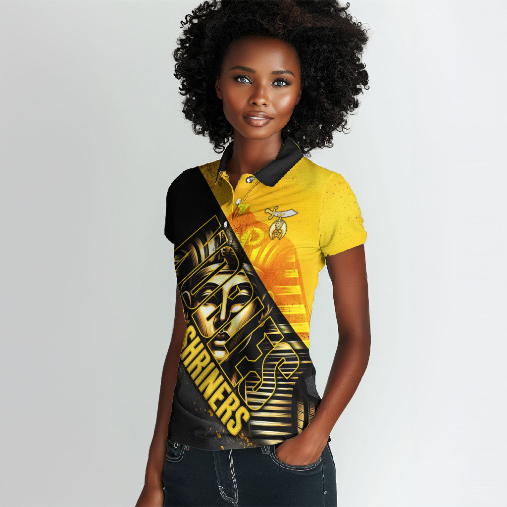 Nobles Shriners Pharaoh Women Polo Shirt Egyptian Pharaoh King Tut Art With Gold Scimitar Emblem