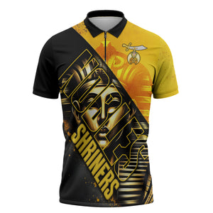 Nobles Shriners Pharaoh Zipper Polo Shirt Egyptian Pharaoh King Tut Art With Gold Scimitar Emblem