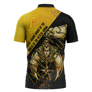 Nobles Shriners Pharaoh Zipper Polo Shirt Egyptian Pharaoh King Tut Art With Gold Scimitar Emblem