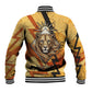 Pakhet Lion Head Baseball Jacket with Claw Marks in Fiery Ancient Egyptian Motif