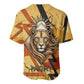 Pakhet Lion Head Baseball Jersey with Claw Marks in Fiery Ancient Egyptian Motif