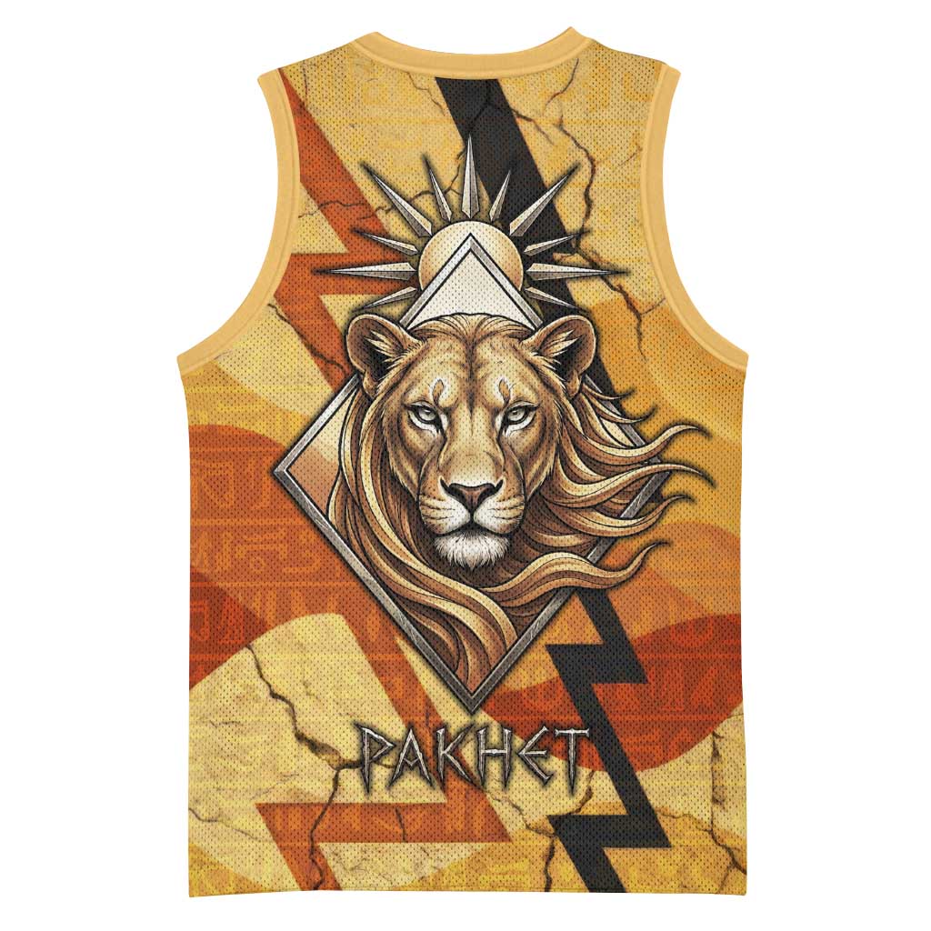 Pakhet Lion Head Basketball Jersey with Claw Marks in Fiery Ancient Egyptian Motif