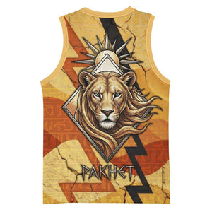 Pakhet Lion Head Basketball Jersey with Claw Marks in Fiery Ancient Egyptian Motif