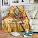 Pakhet Lion Head Blanket with Claw Marks in Fiery Ancient Egyptian Motif