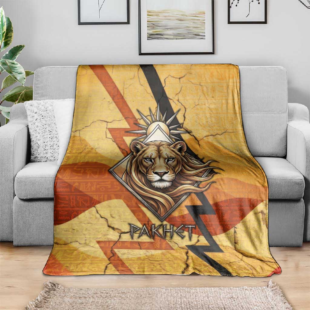 Pakhet Lion Head Blanket with Claw Marks in Fiery Ancient Egyptian Motif